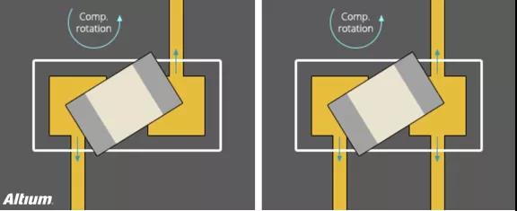 不建議的布線方式 (箭頭指示焊料流動方向) 不建議的布線方式 (箭頭指示焊料流動方向)