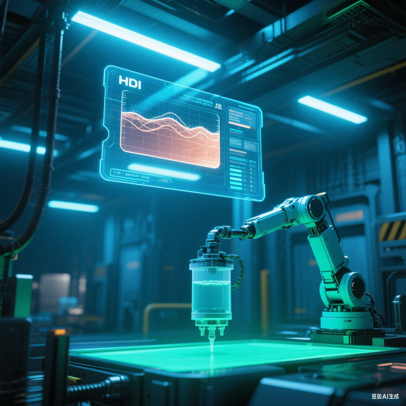 AI控制HDI工廠：3D全息界面實時映射電鍍液銅離子濃度，機械臂自動補液系統同步響應