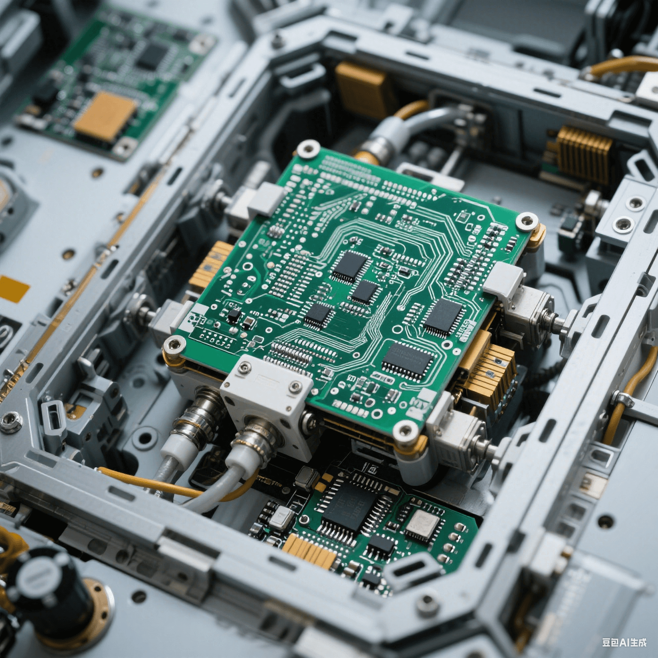 航空航天領域中使用的 PCB 陶瓷電路板圖片，展示其在衛(wèi)星星載電子設備中的安裝方式