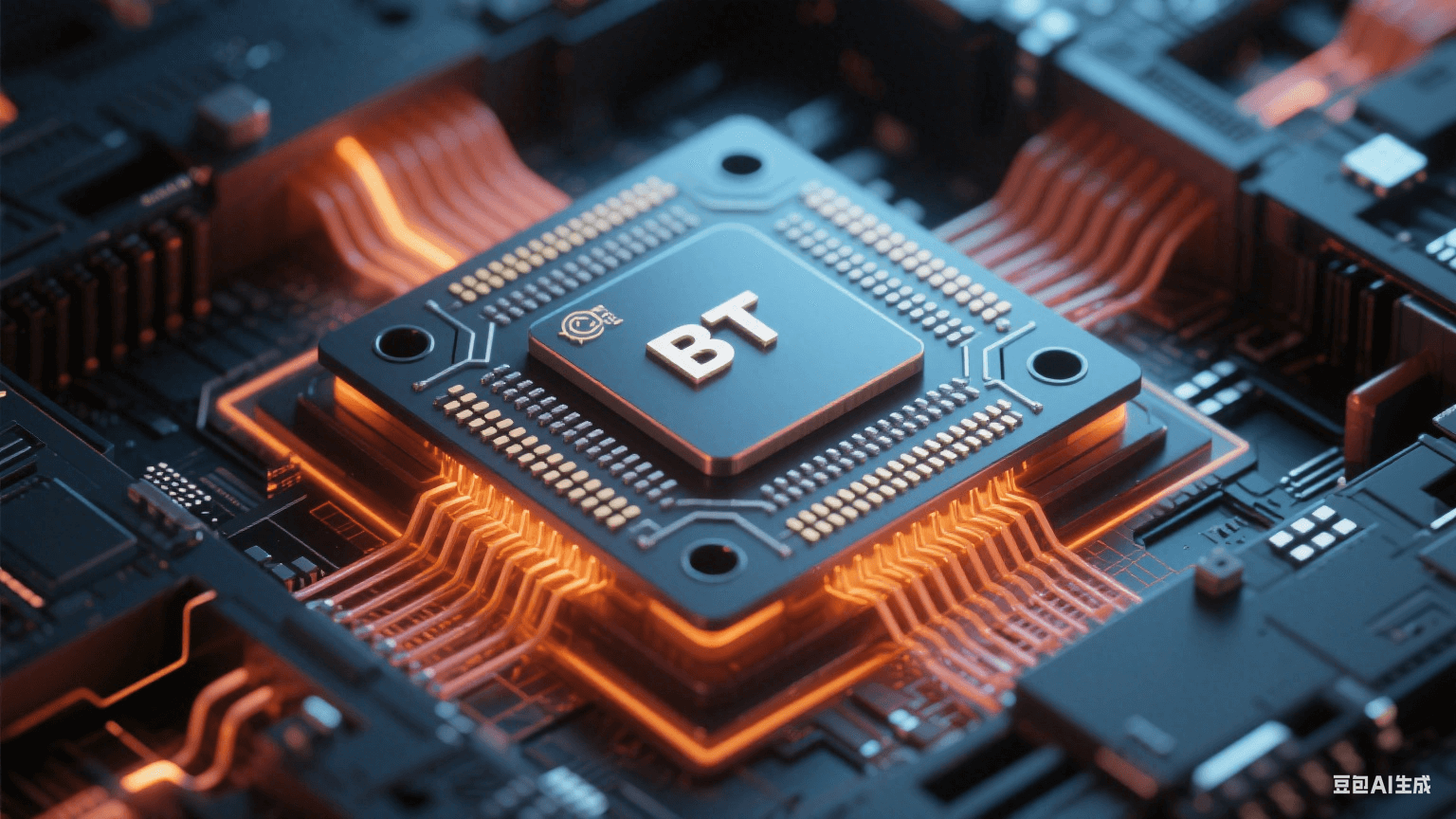 HDI 基板三層結構示意圖，展示微孔互連與積層布線設計，線寬 / 線距 30μm 級高密度線路排列