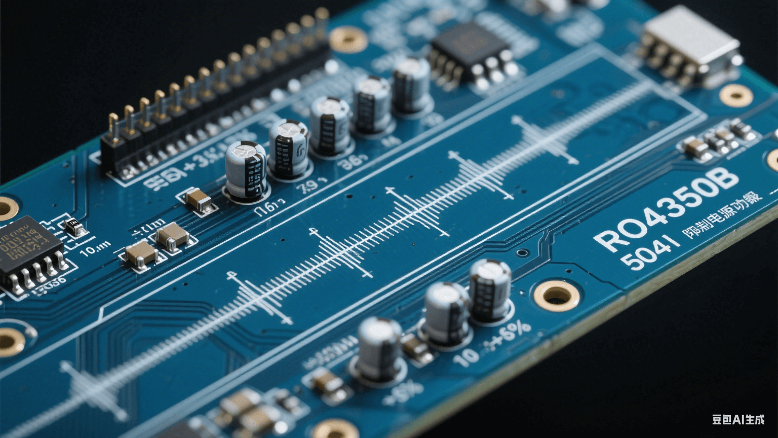 高頻測試板信號完整性設計：RO4350B基板內(nèi)50Ω差分微帶線（線寬公差±5%），0.1μF陶瓷去耦電容群抑制電源噪聲，10GHz正弦波在介電常數(shù)3.66介質(zhì)中傳輸