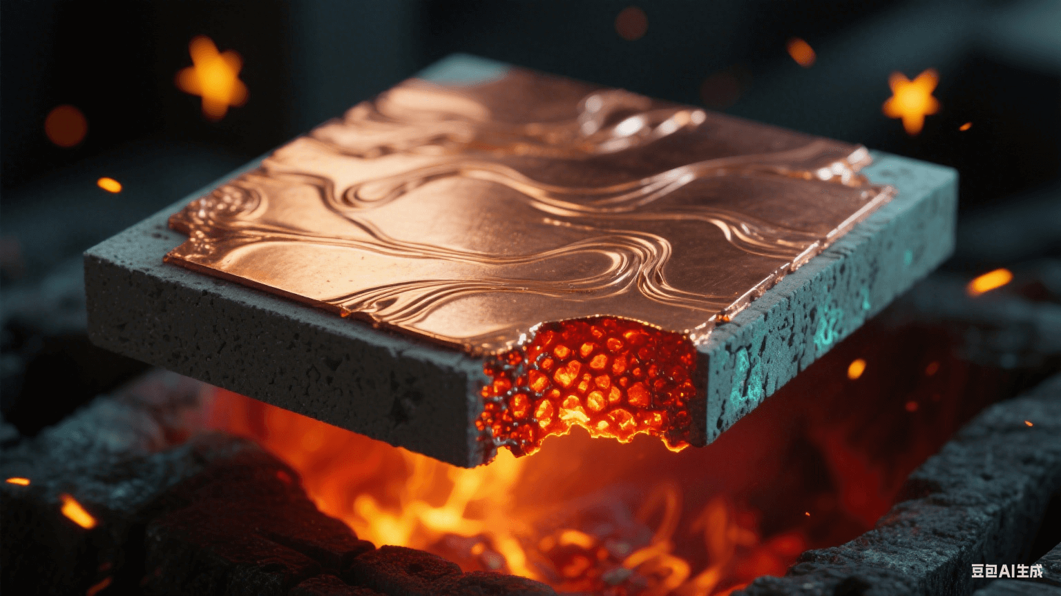 呈現銅箔與陶瓷基板結合的高溫熔融狀態