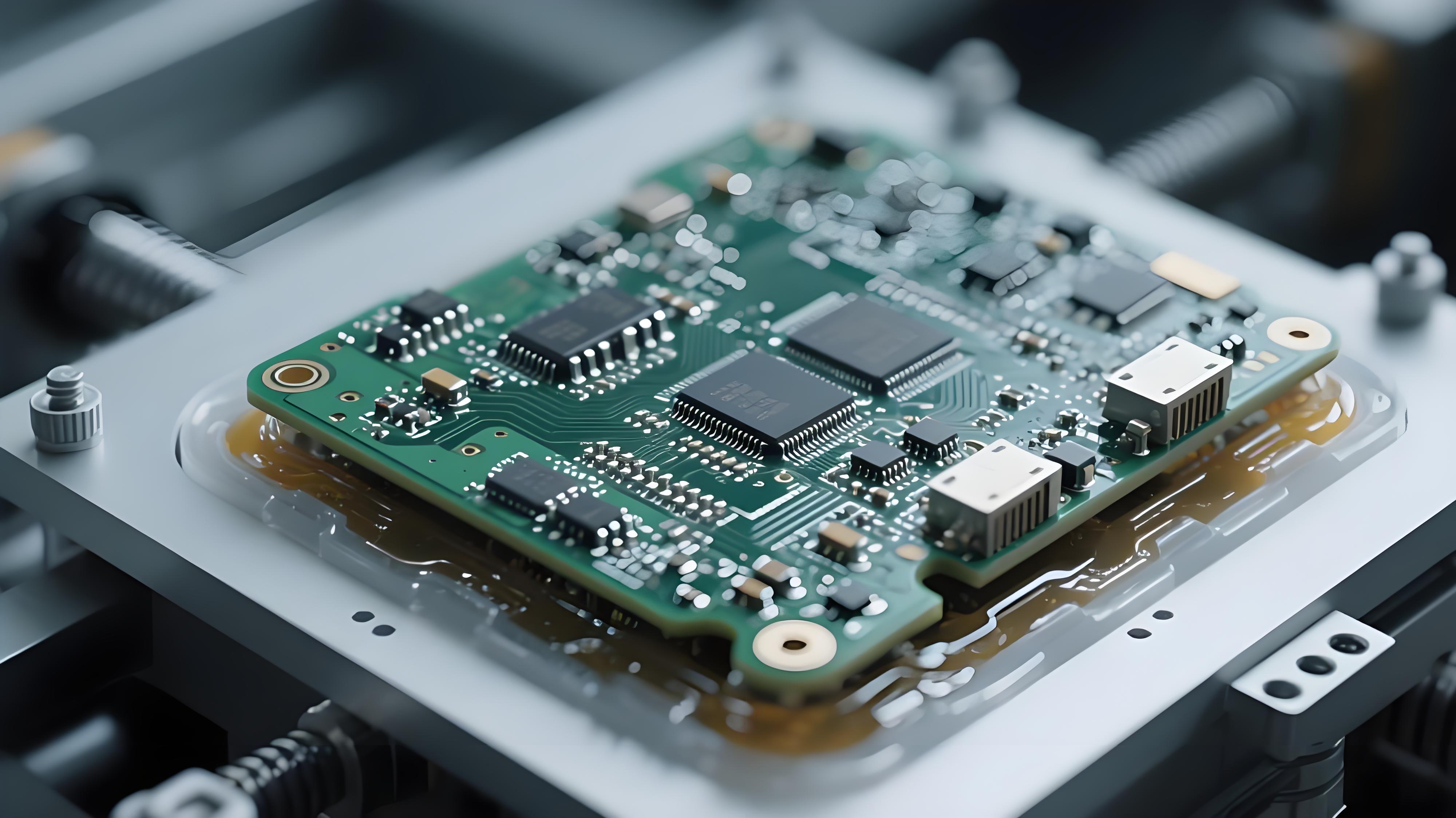 車載電子電路板抗振工藝細節展示，突出焊點結構與填充膠技術