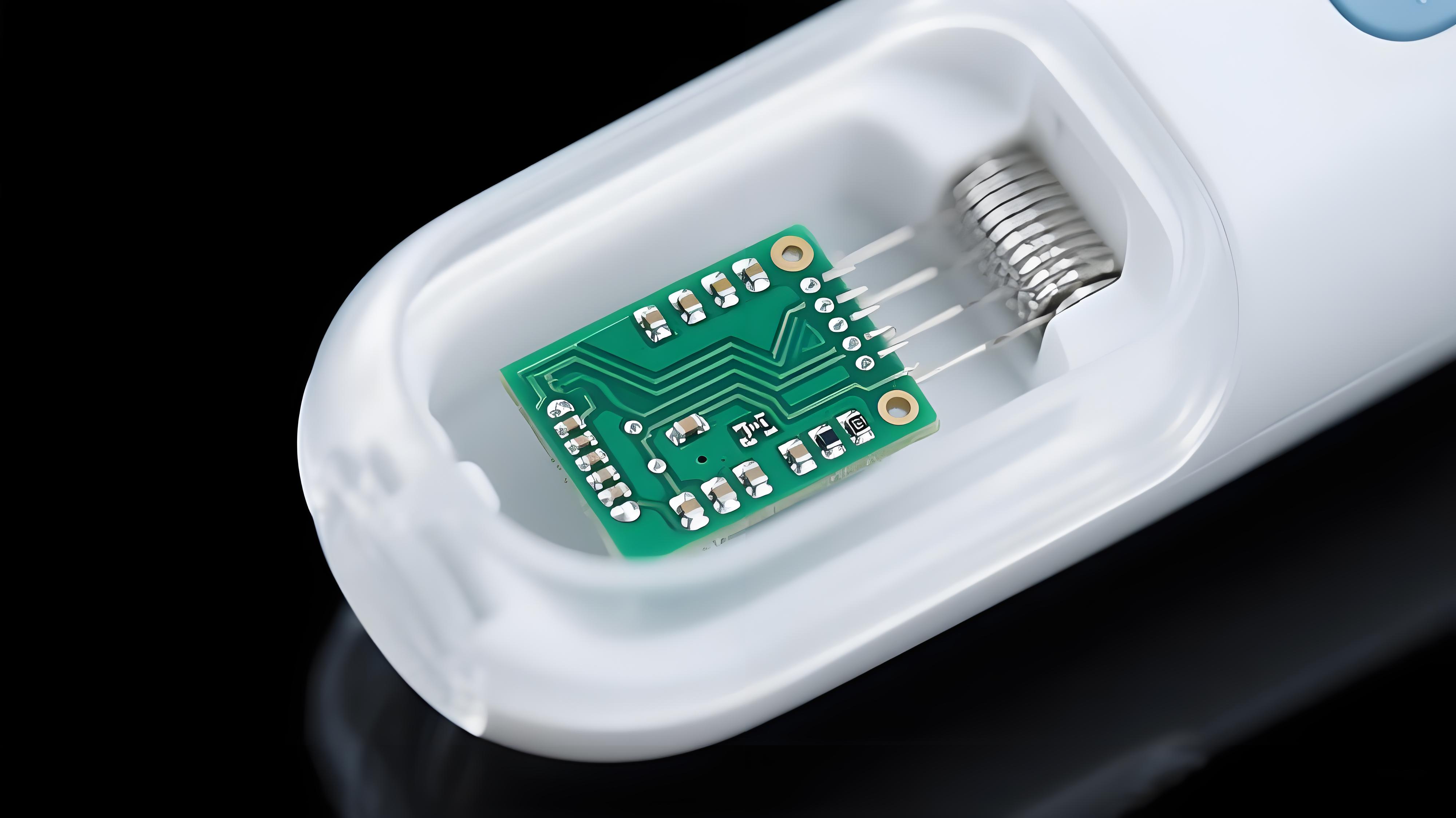 醫療超聲探頭內部微型沉銀PCB板特寫，展示其在醫療設備中的精密應用