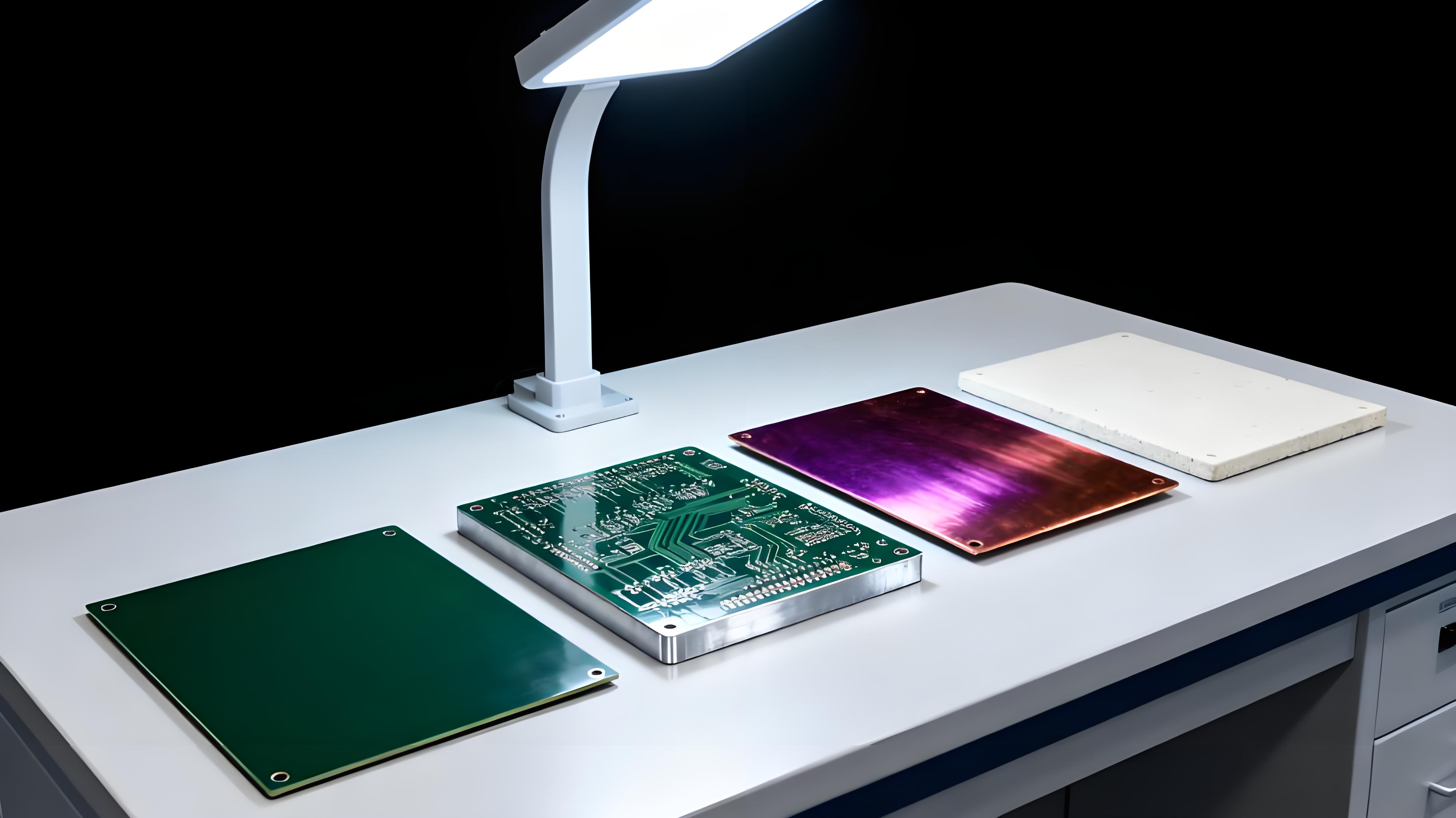 鋁基板與FR4基板、銅基板、陶瓷基板外觀對比展示，凸顯材質與結構差異