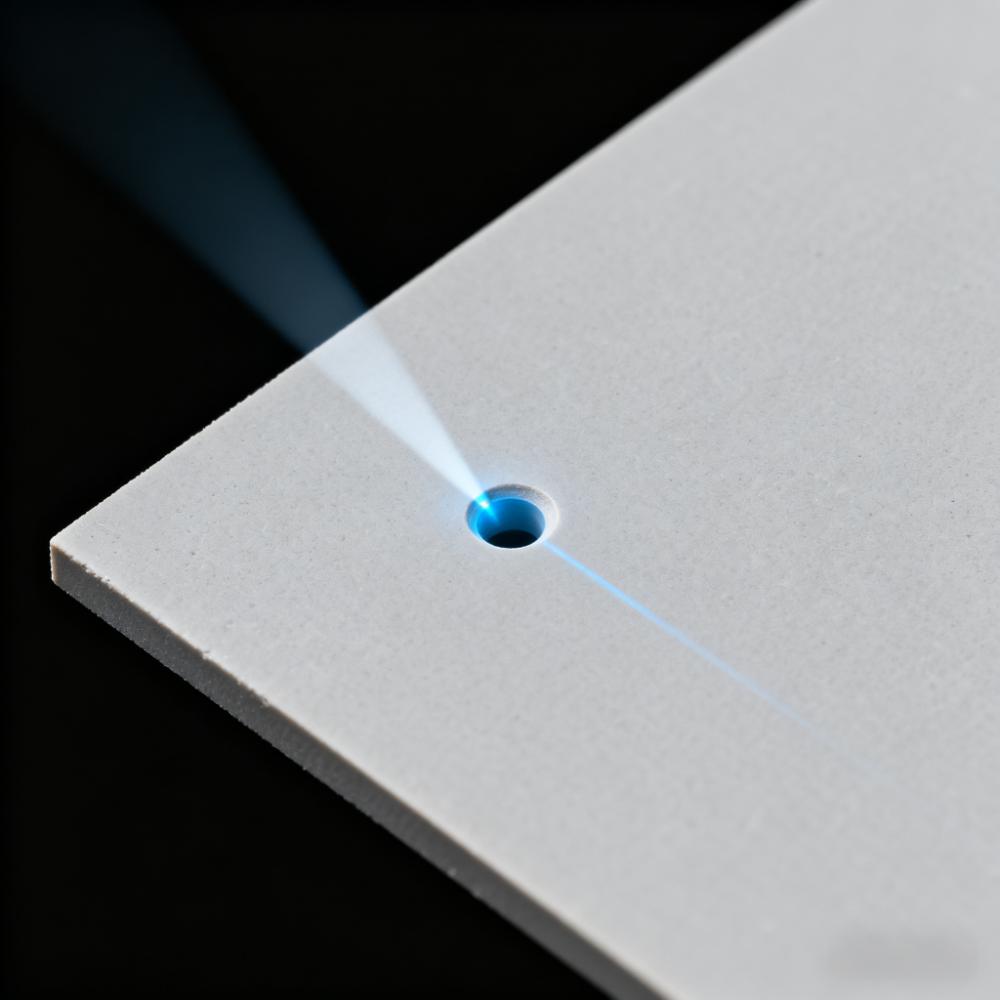 飛秒激光加工陶瓷基15μm微盲孔特寫，孔壁無熱影響區