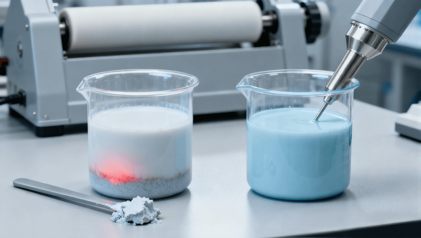 石墨烯分散均勻性對比場景，＜2μm均勻分散vs＞3μm團聚影響基板熱導率