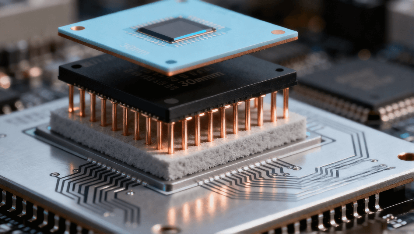 三維堆疊異質芯片邏輯 - 存儲 - 傳感器芯片與銅柱連接