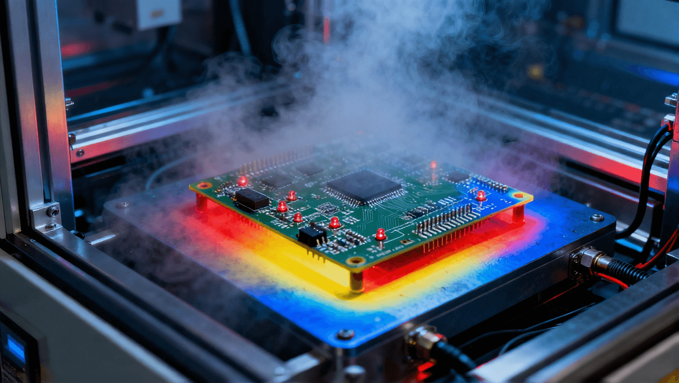 電路板熱沖擊測試，紅外熱像儀監測快速溫變下的熱應力與失效風險