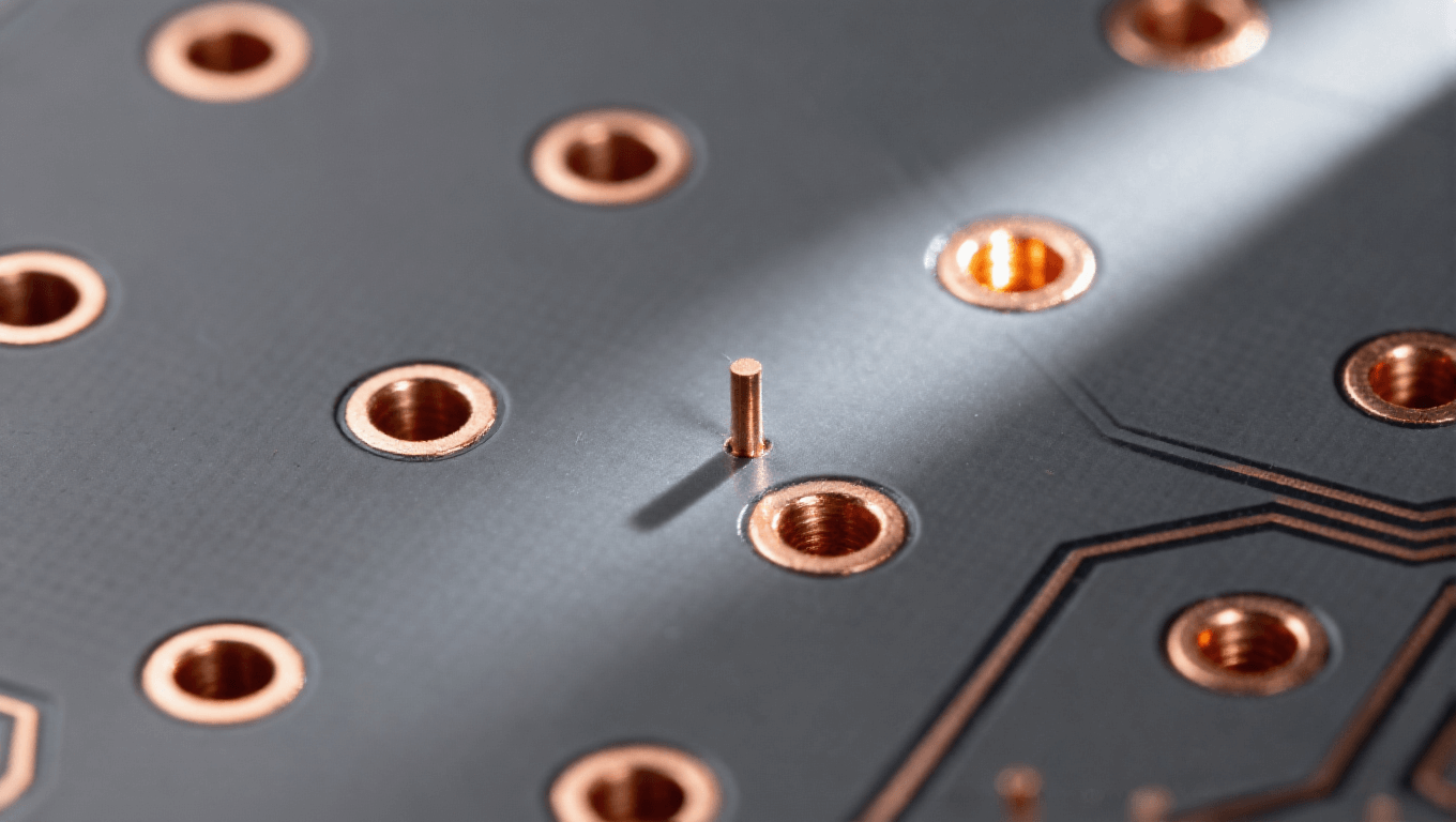 光模塊PCB背鉆工藝孔柱細節 精密機械加工科技感