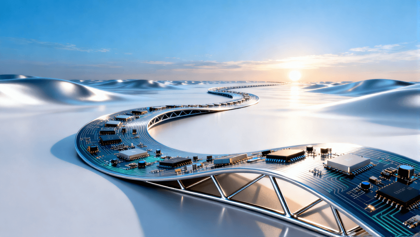 超彈性材料作為基石的柔性電子系統全景概念，展現可折疊設備的高整合與可靠未來