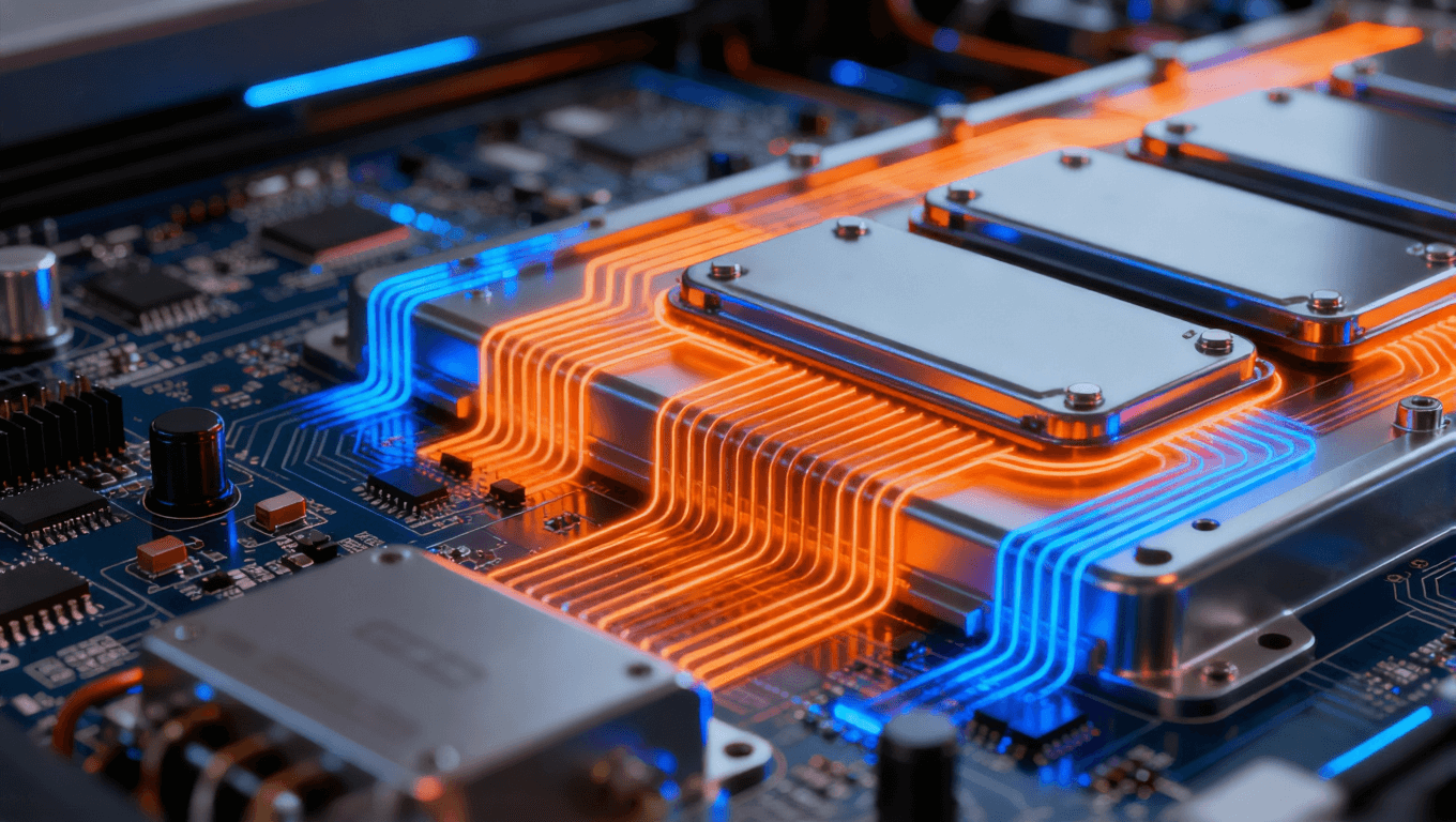 電動汽車電池管理模塊，先進電路板技術，電池單元與逆變器電路特寫，熱散發效果