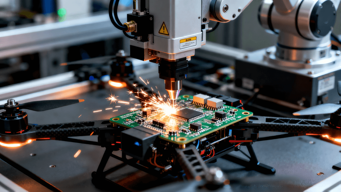 無人機電路板自動化激光焊接制造工藝現場