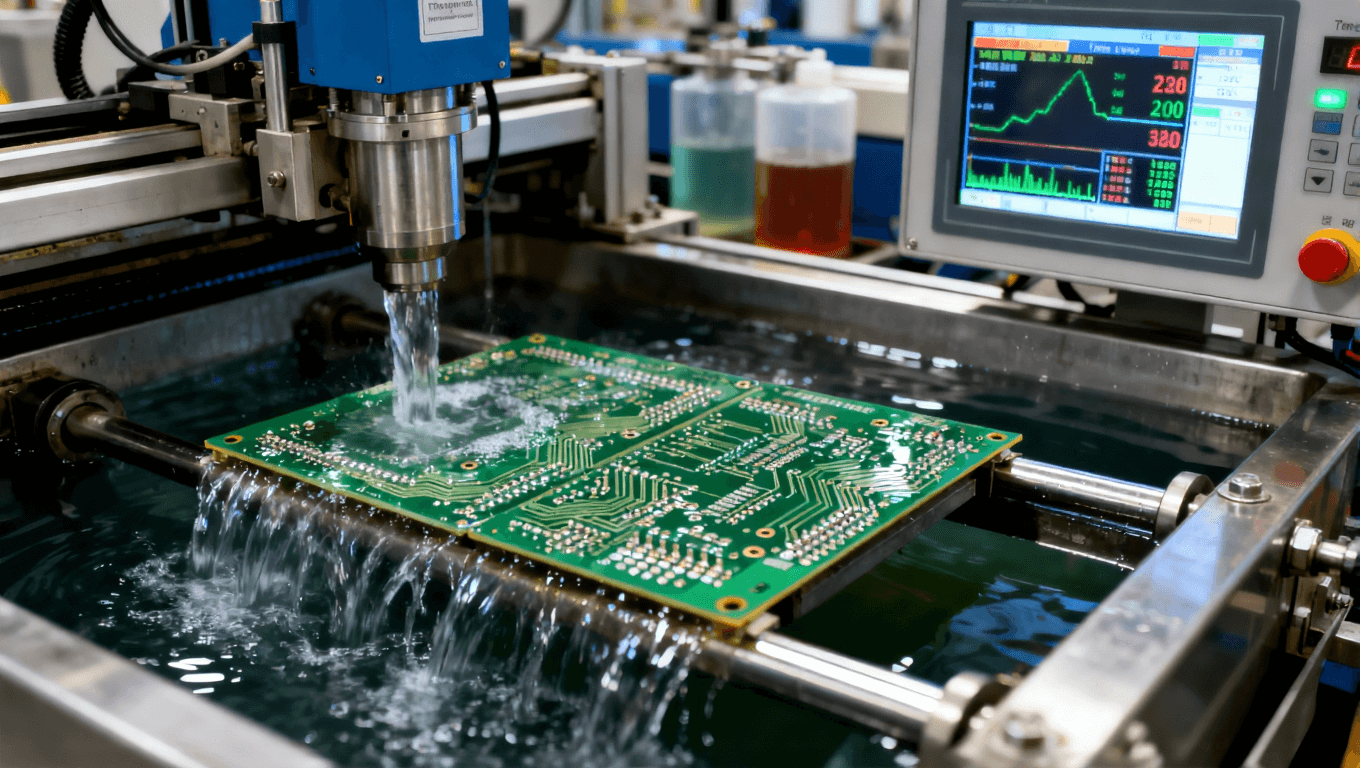 高精度設備與液體控制，展示電路板鍍鎳金工藝的嚴謹控制