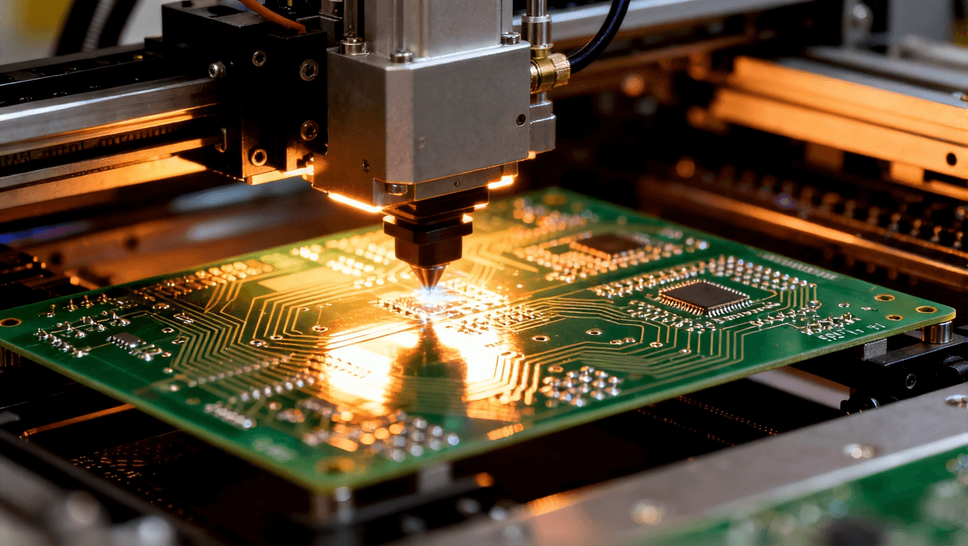 高精度PCB激光切割，展示電路板層次和細節，突出制造過程中的精準要求