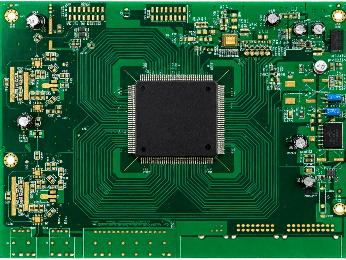 高精度工控主板 PCB 俯視圖，復雜多層布線與工業級元件布局