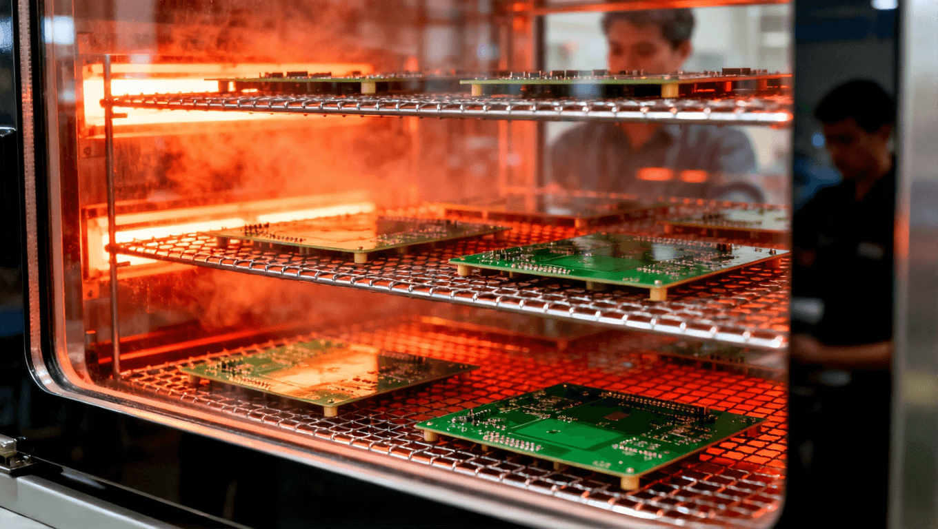 通過觀察窗查看PCB板在固化爐內進行分段熱固化的過程