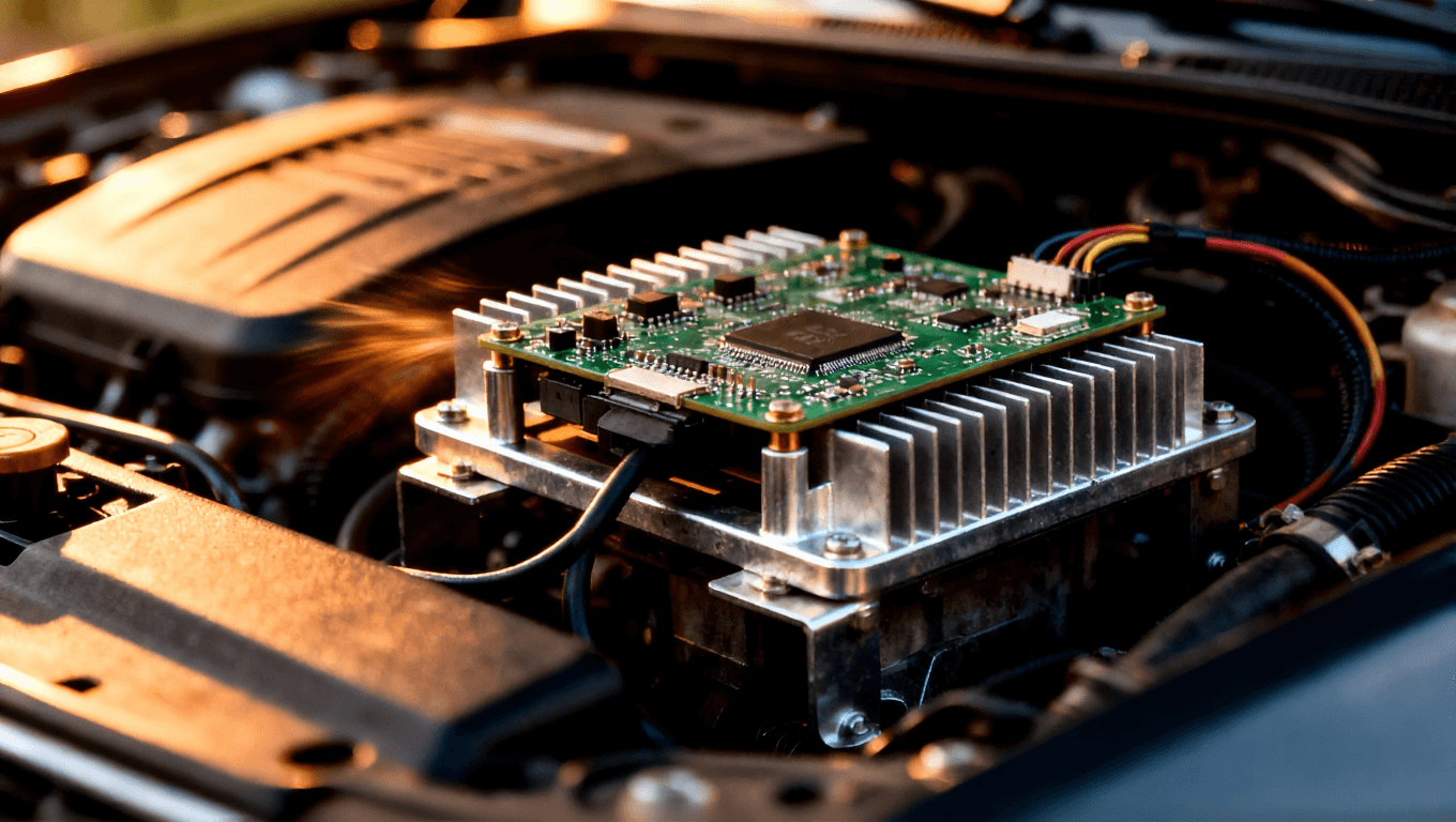車載電子模塊在發動機艙附近安裝的實際應用場景示意圖