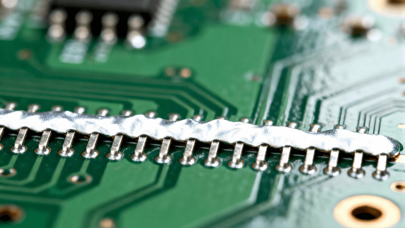 波峰焊后焊橋與橘皮效應(yīng)缺陷特寫，表現(xiàn)宏觀焊接質(zhì)量問題