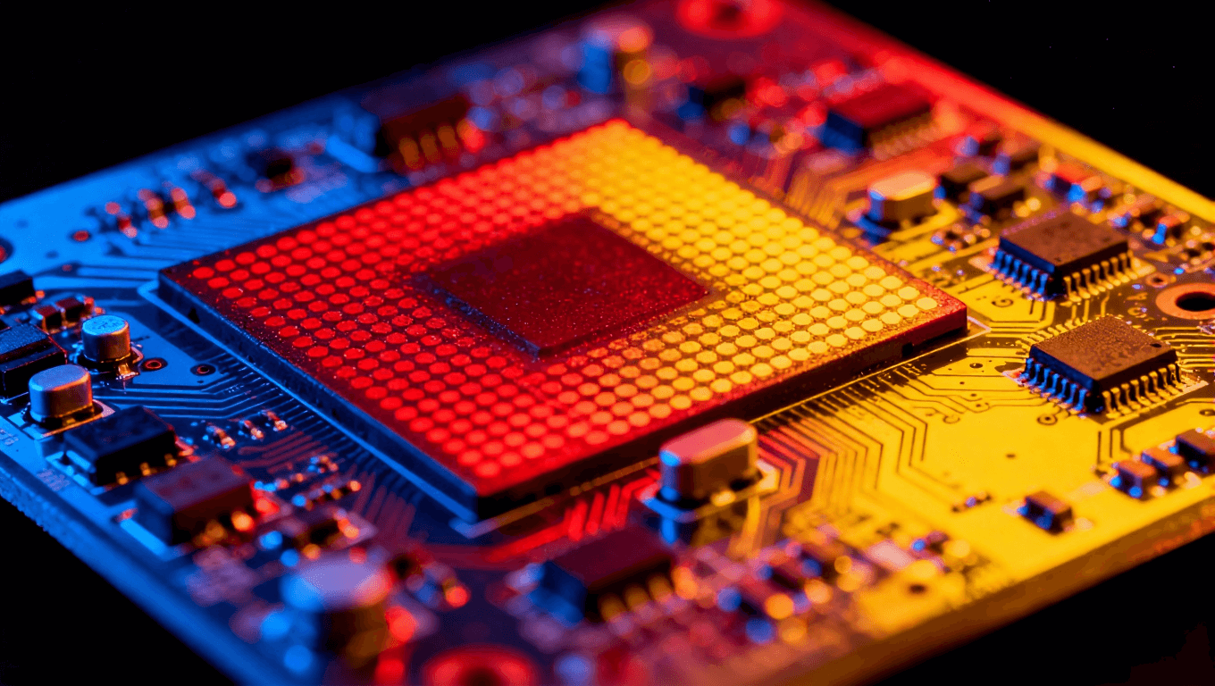 回流焊過程中PCB板三維熱分布可視化圖像，表現(xiàn)不同元件的熱響應(yīng)差異