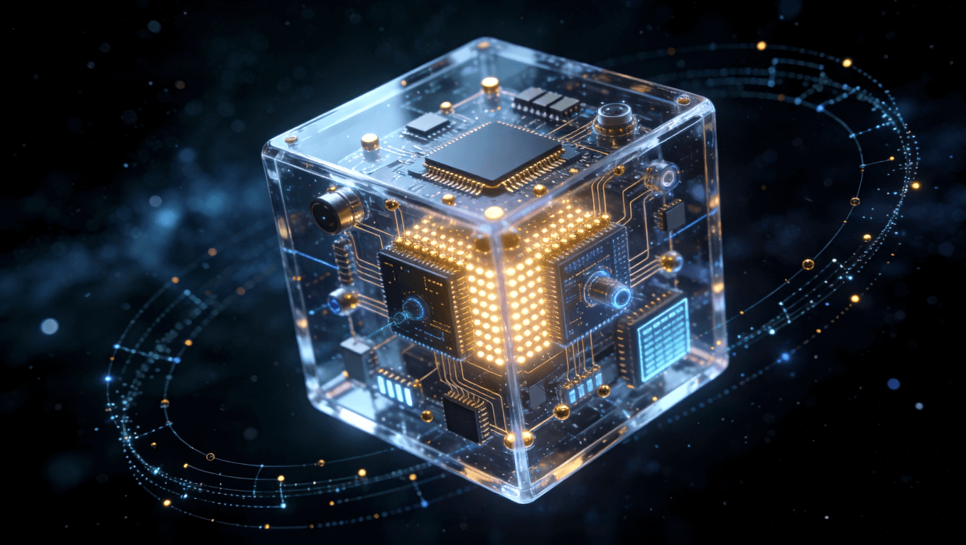 未來機器人主控板異構集成與AI輔助布線技術的超現實概念圖