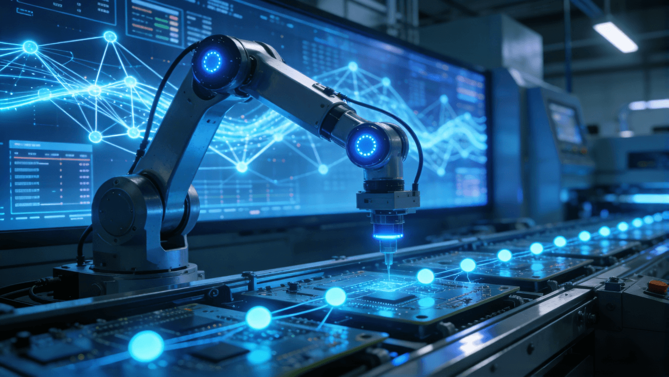 基于AI機器學(xué)習(xí)算法的智能PCB制造閉環(huán)控制系統(tǒng)概念圖