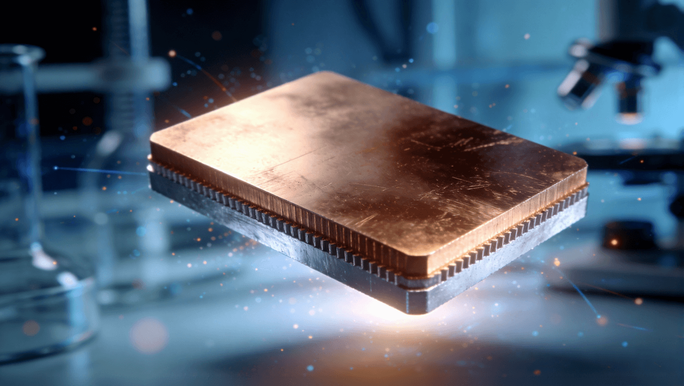 未來感復(fù)合金屬基板材料概念展示，象征銅鋁復(fù)合與材料技術(shù)創(chuàng)新趨勢