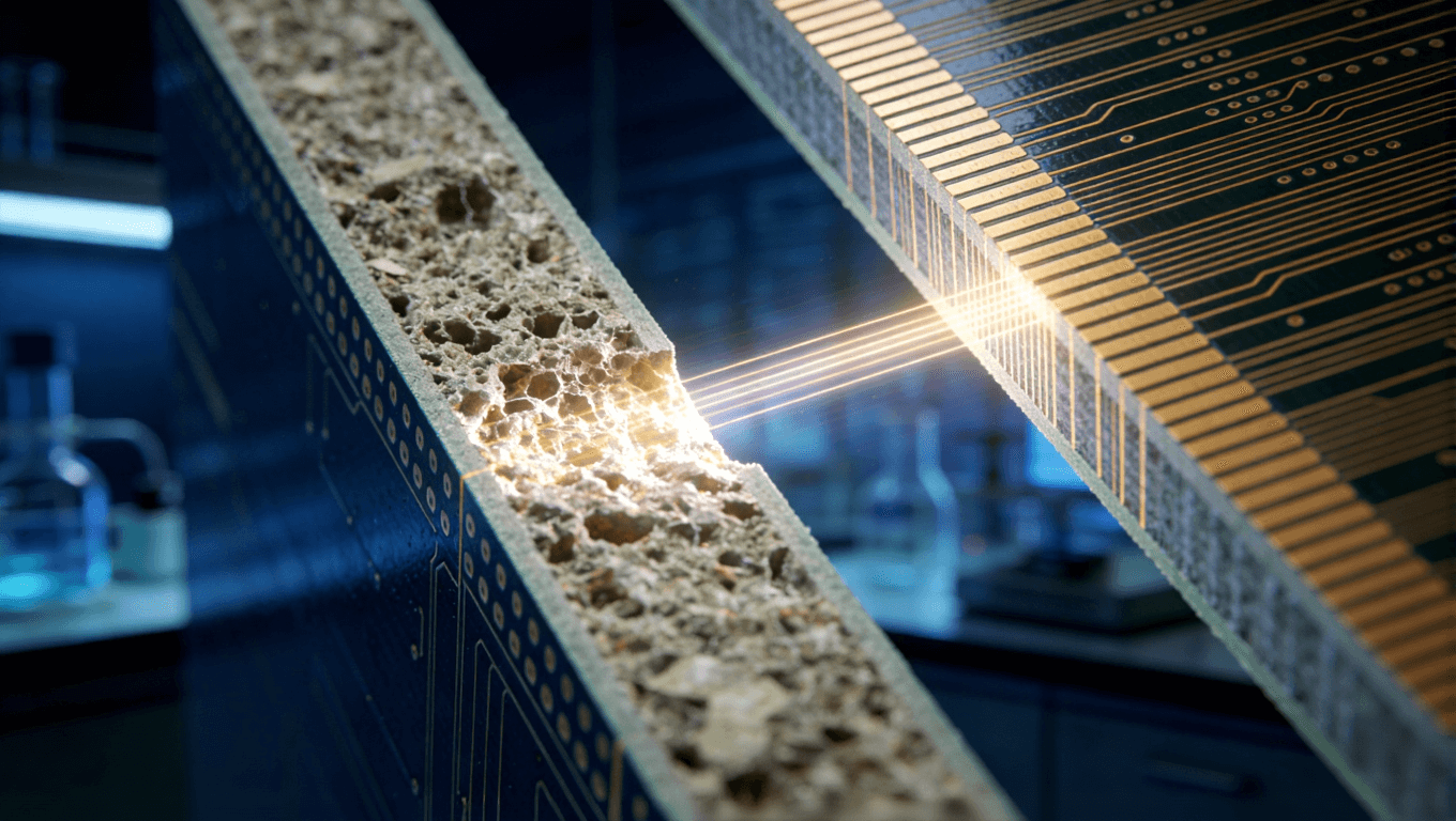 高頻板材與普通FR-4材料微觀結構對比，展示介質損耗差異