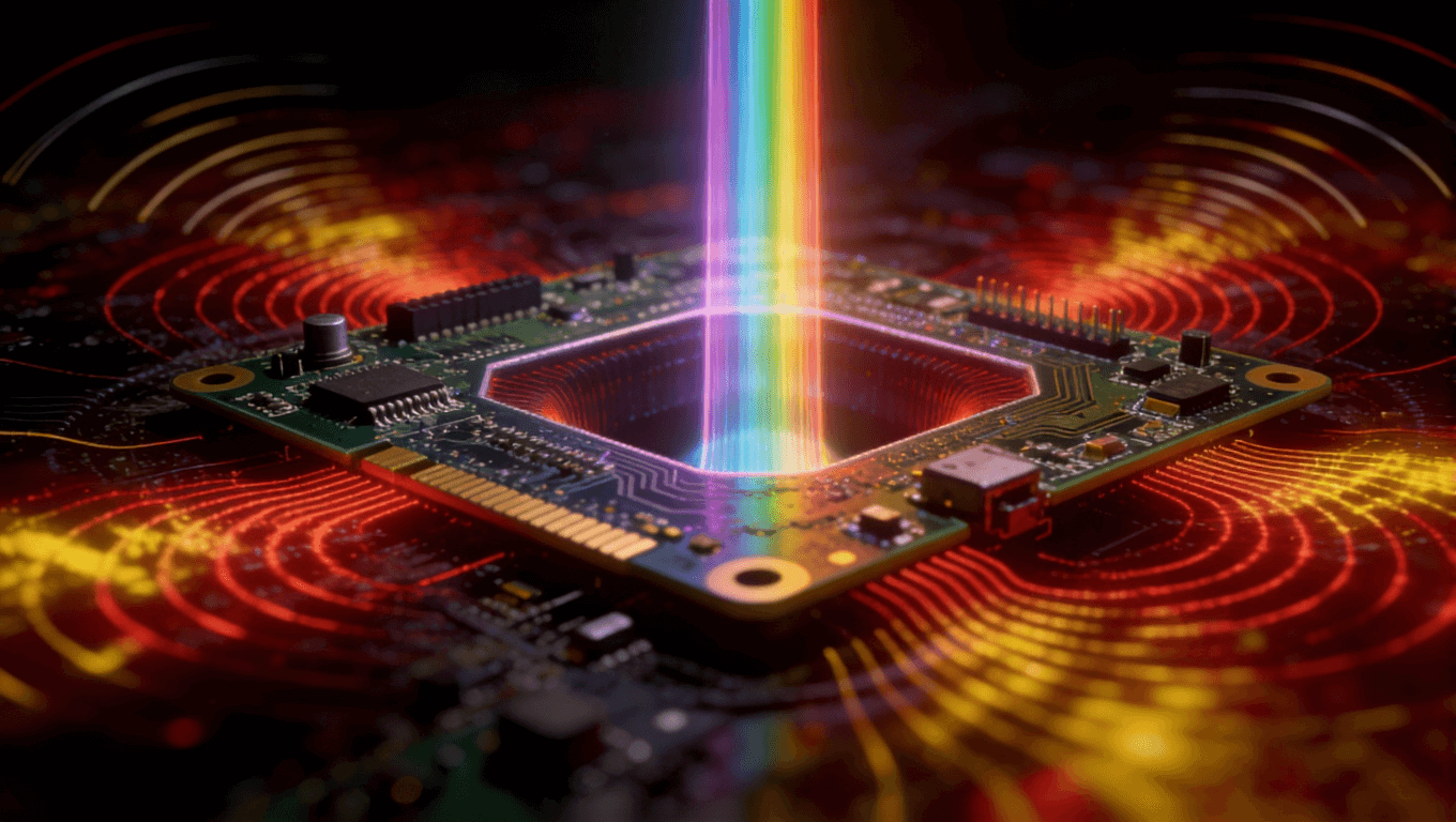 高頻PCB在復雜電磁環境中受外部干擾與腔體諧振影響的抽象表現