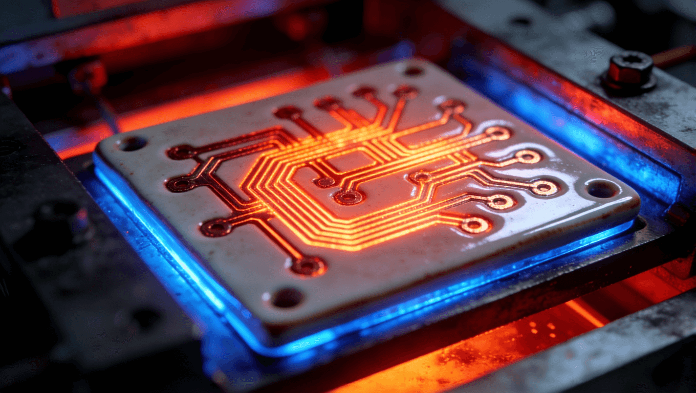 陶瓷電路板熱管理性能展示，展現(xiàn)高溫環(huán)境下電路板散熱效果與精密線路結(jié)構(gòu)