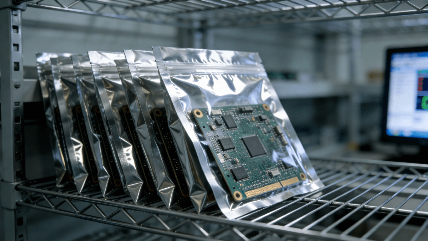 真空密封包裝的沉金電路板在溫濕度受控的專業倉儲環境中安全存放 