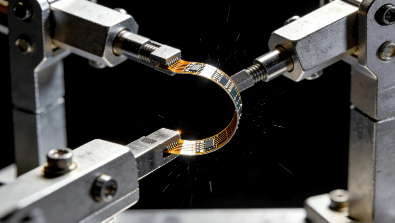 超聲探頭微型化柔性板正在進行嚴格的耐彎折壽命測試，確保其長期使用可靠性