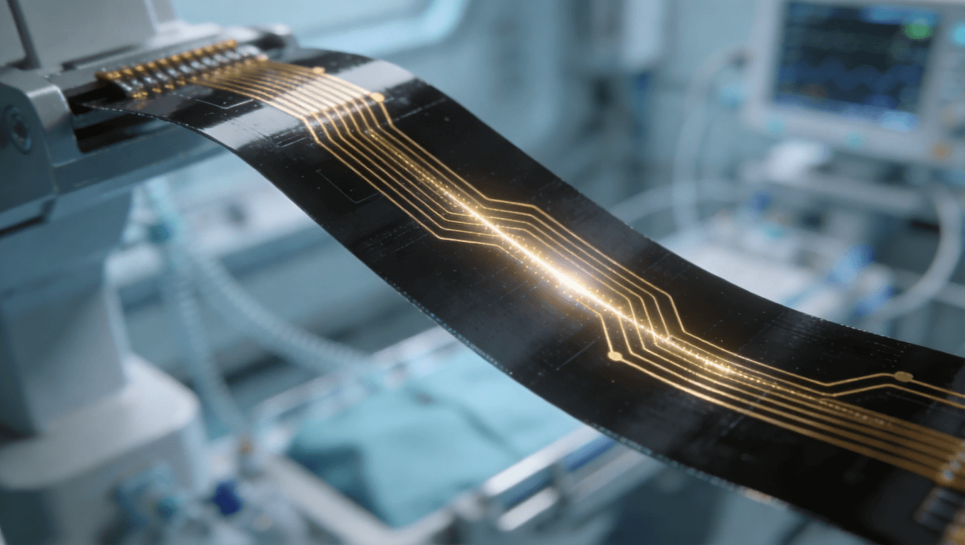 超聲探頭微型化柔性板特寫，展示高精度布線與微型化結構，凸顯信號傳輸穩(wěn)定性