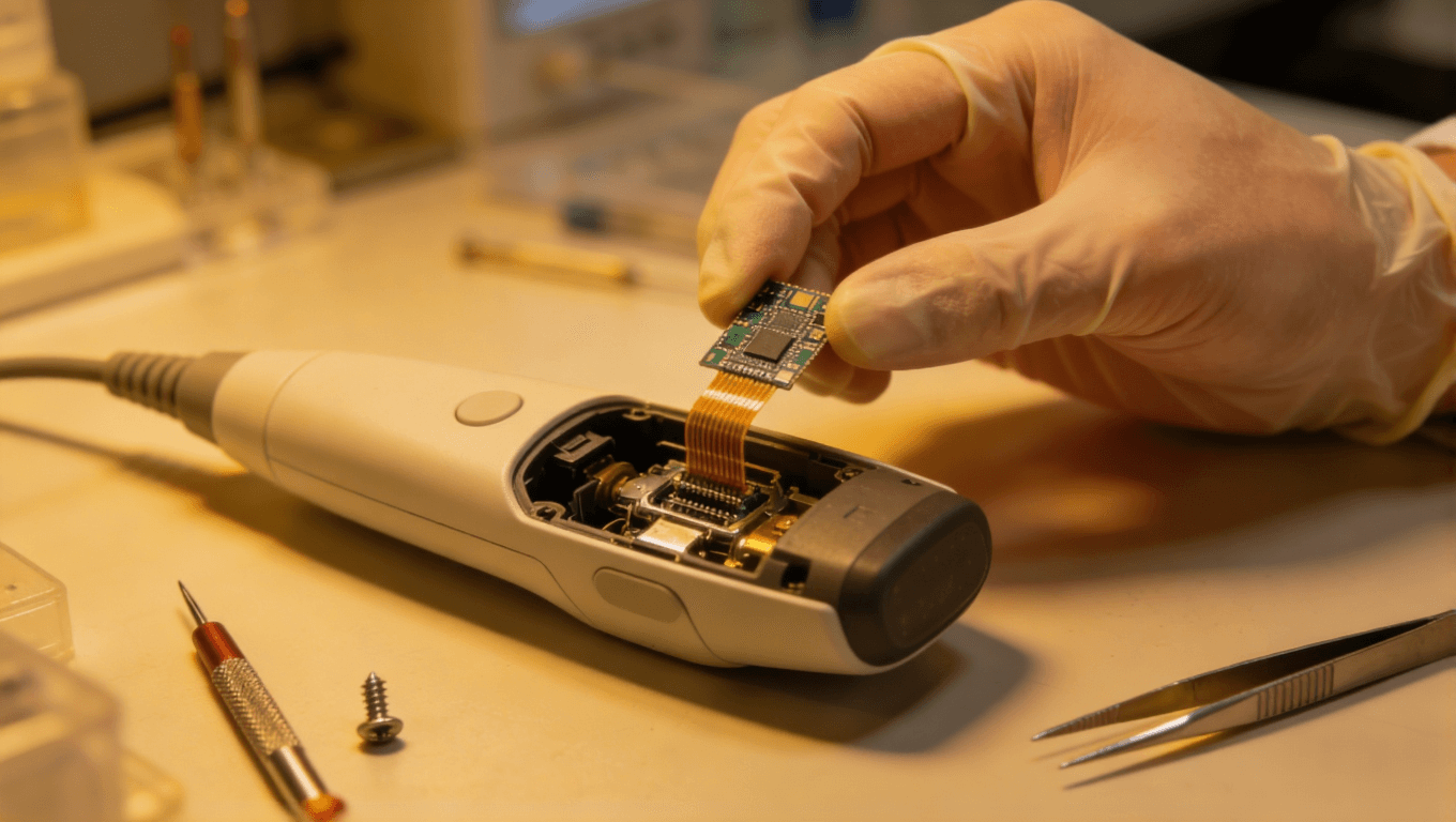 工程師正在將微型化柔性板集成到便攜式超聲探頭中，展現(xiàn)其在醫(yī)療設備微型化中的應用