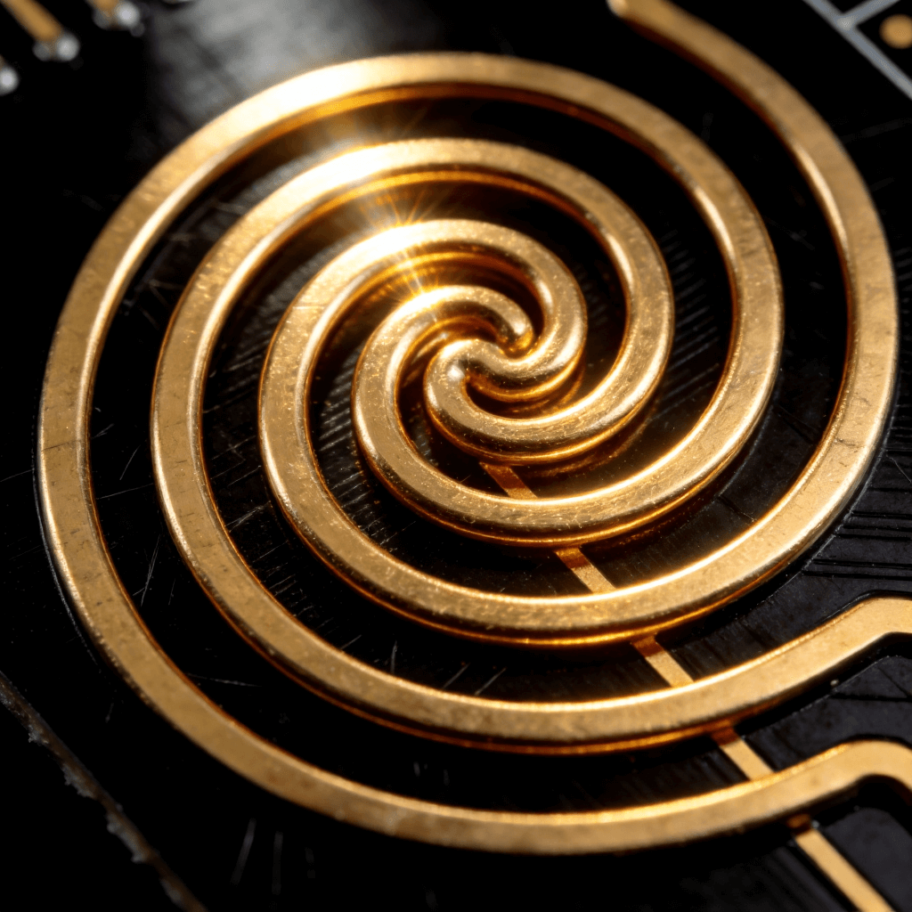 高效蝸狀結(jié)構(gòu)無(wú)線充電器PCB線圈精密圖案特寫(xiě)