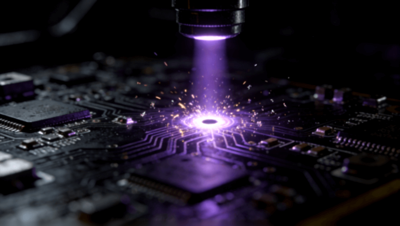 UV激光在PCB上鉆孔的瞬間，展現高精度微孔加工工藝