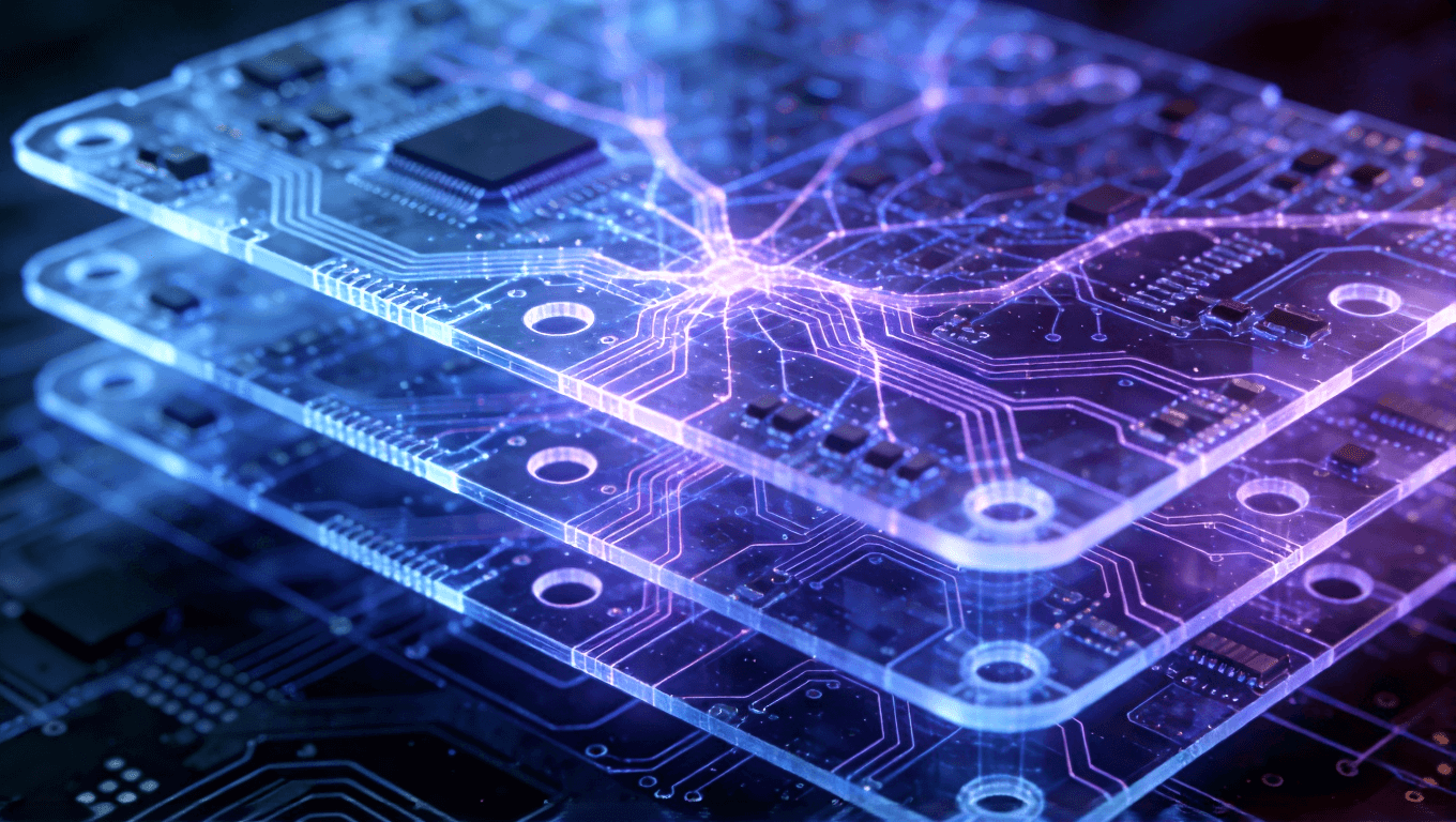 X光透視下的HDI PCB內部結構，展示盲埋孔與線路連接